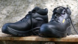 Black leather safety shoes